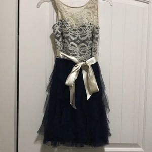 Creme and navy blue pixie cut dress